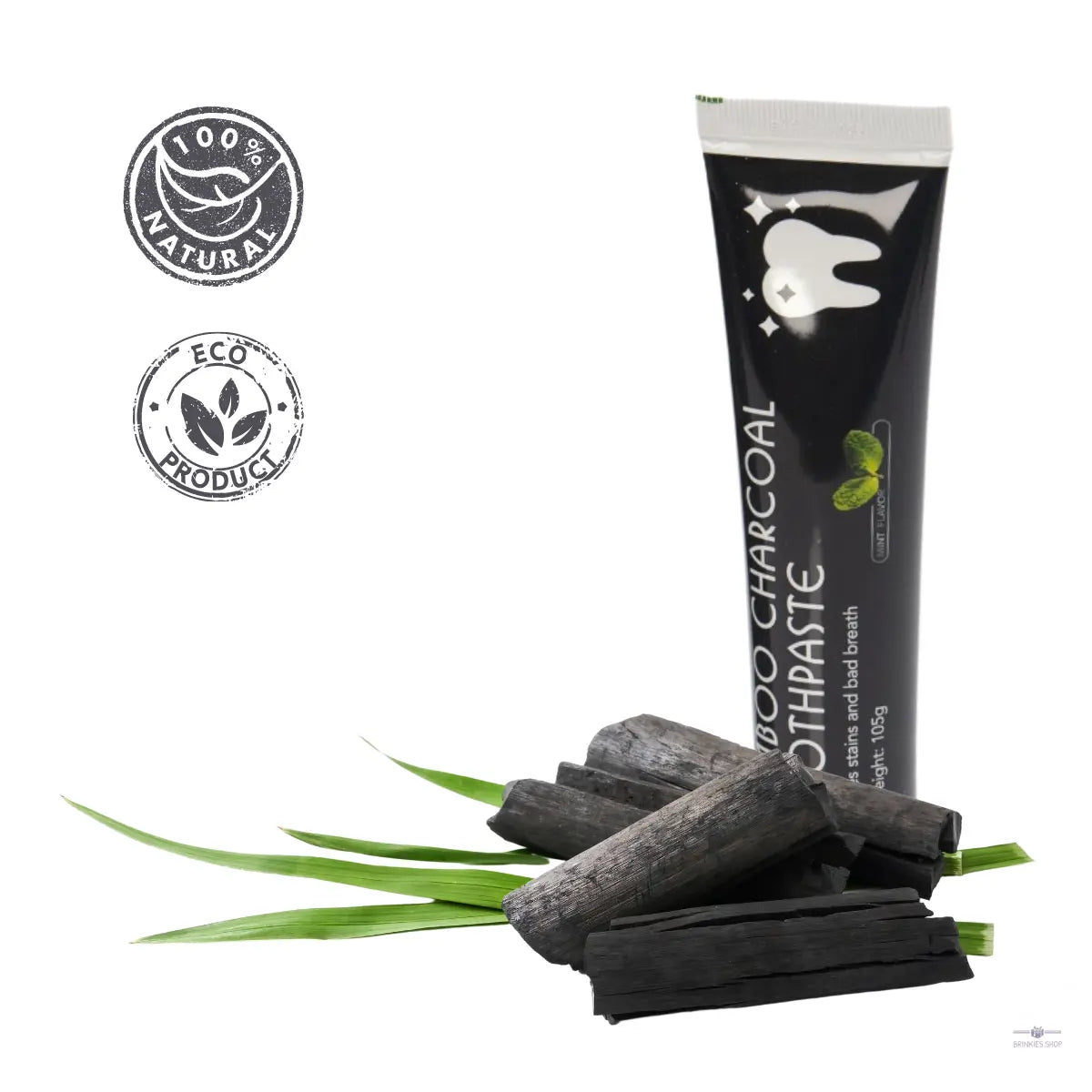Bamboe Houtskool Tandpasta met 4 Bamboe Houtskool Tandenborstels green-goose