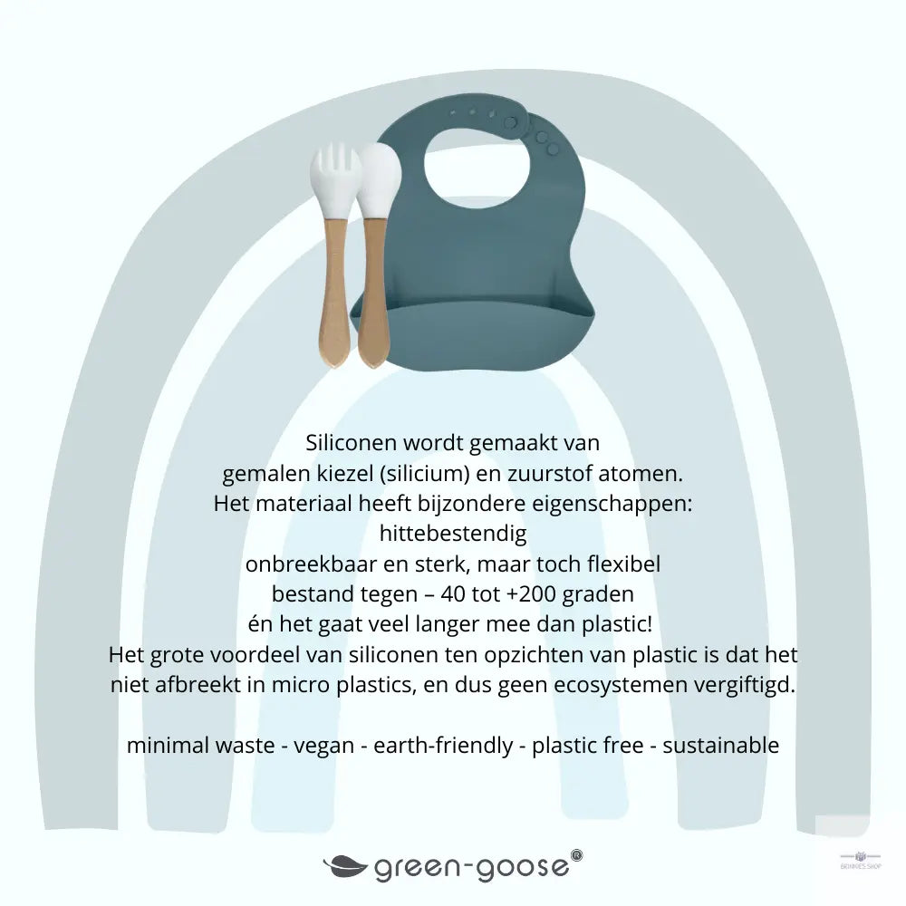 green-goose Siliconen Slabbetje en Bamboe Bestek | Petrol green-goose